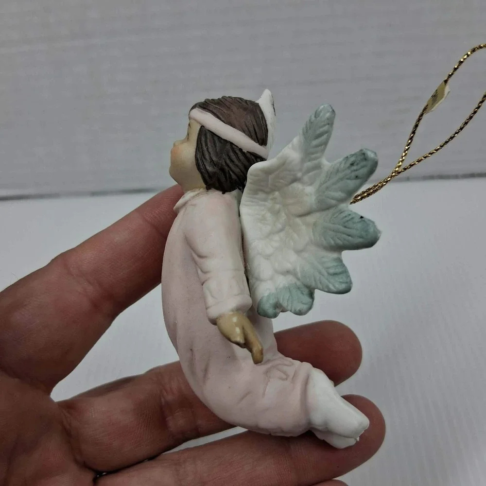 Vintage 1993 HOL Ceramic Angel‎ Christmas Ornament Pink Gown Cherub Kneeling 3